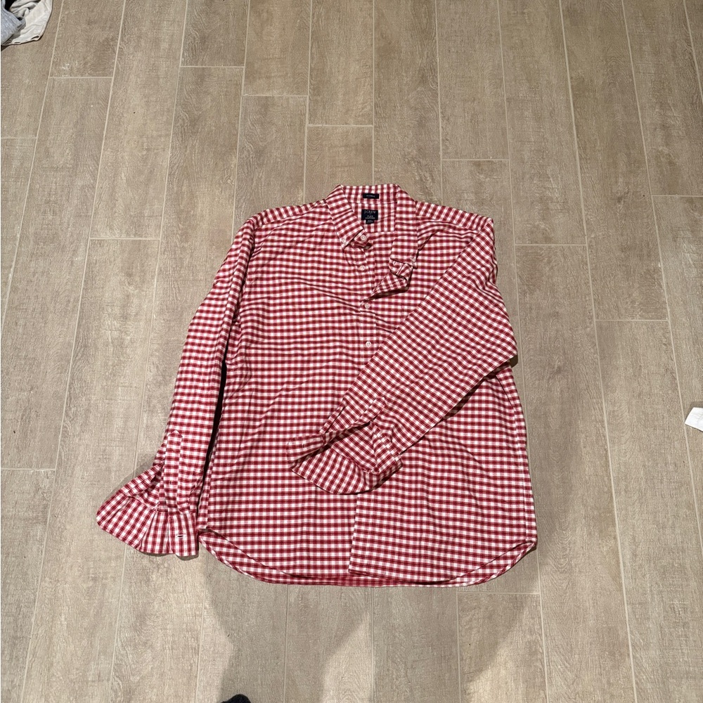 J. Crew Red and White Plaid Oxford Shirt